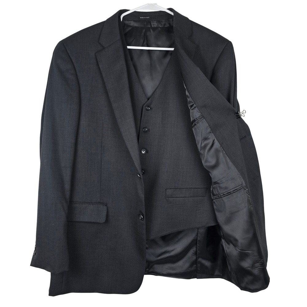 Jones New York Mens 44R Charcoal Gray 100% Worsted Wool Vest and Blazer Set